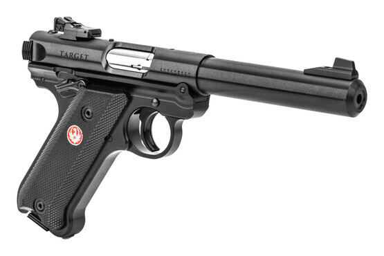 Ruger Mark IV Target 22LR Bull Barrel Pistol offers a contoured non-slip grip